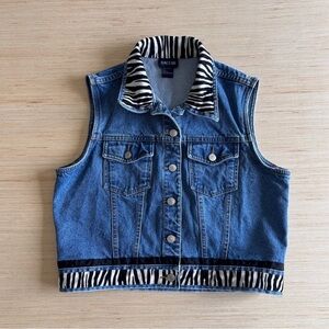 Vintage Baccini Denim Zebra Print Vest